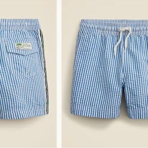 Crewcuts Blue and White Striped Swim Shorts, seersucker 14